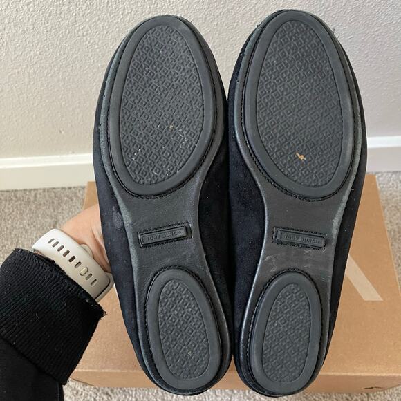 Tory Burch Black Minnie Suede Pave Medallion Flats (6) - Picture 7 of 9